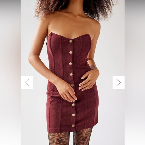 Urban outfitters Cali Corset corduroy strapless snap front mini dress medium - Picture 1 of 6